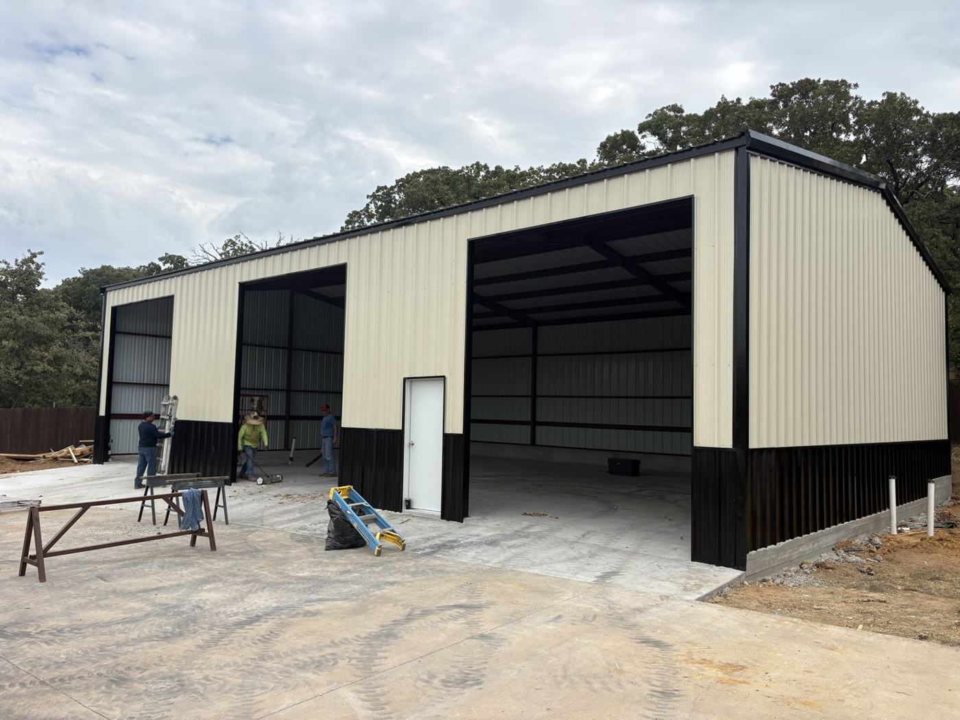 Finished three-bay metal shop building