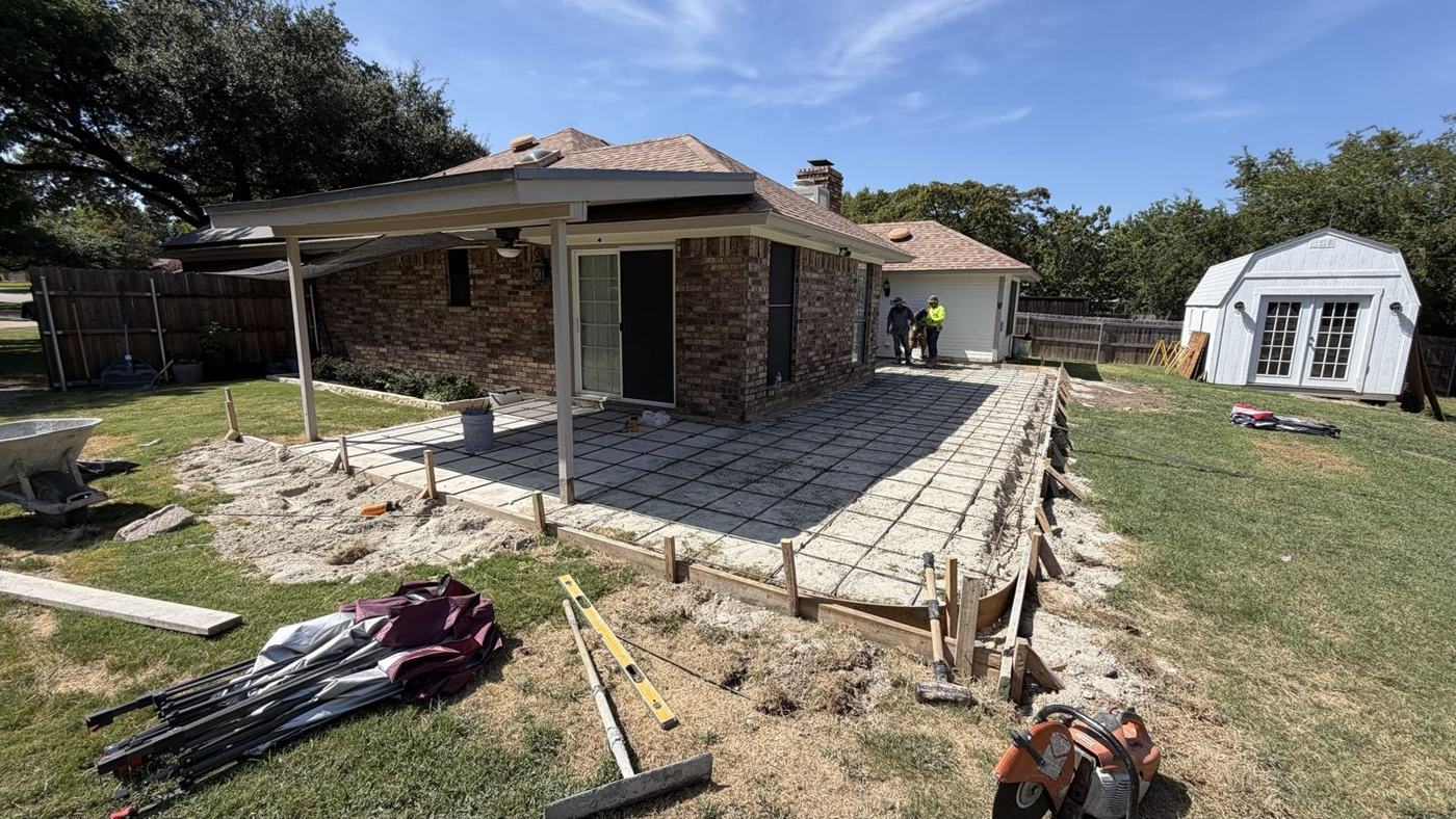 Patio extension formed with rebar before the pour